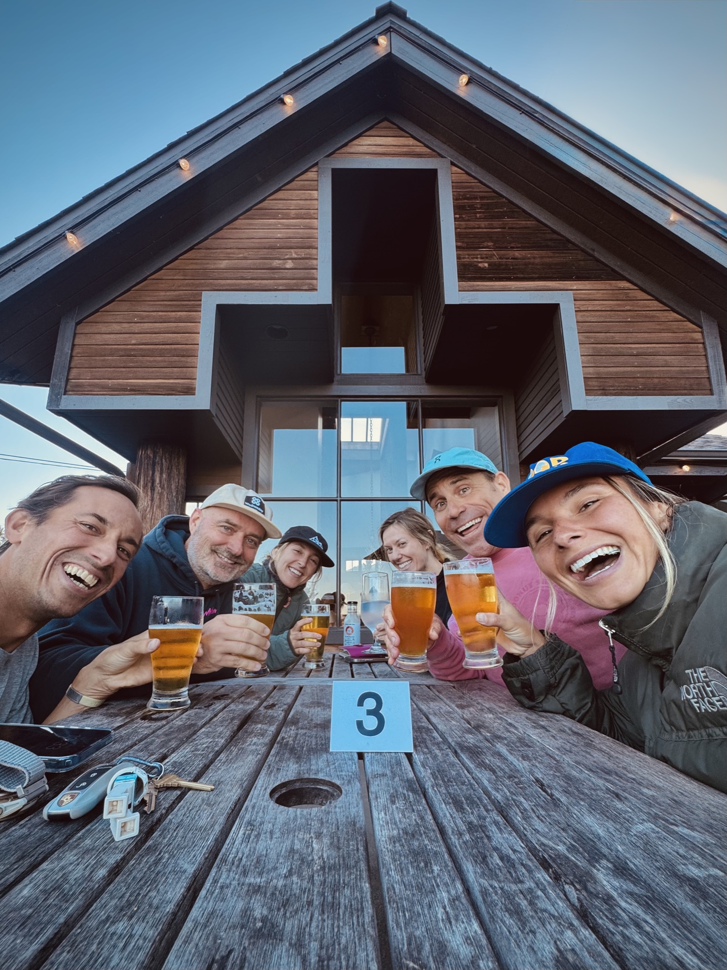 Riders at a picnic table after the ride